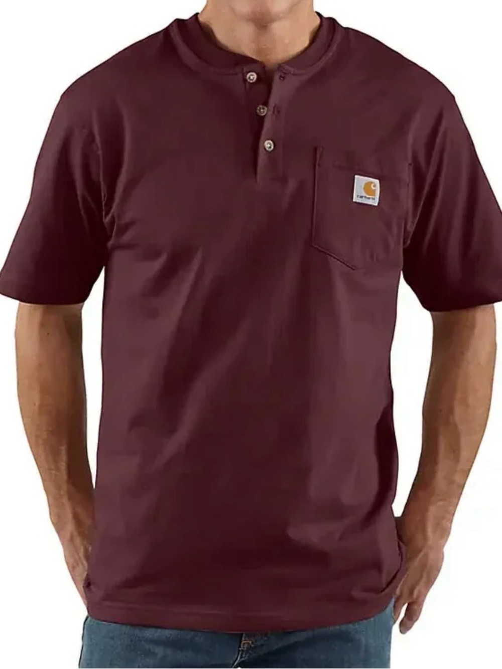 Carhartt Men’s Burgundy Loose Fit Short Sleeve Henley Pocket Tee